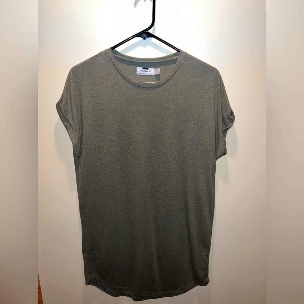 TOPMAN Longline T-shirt, Size M, Olive Green